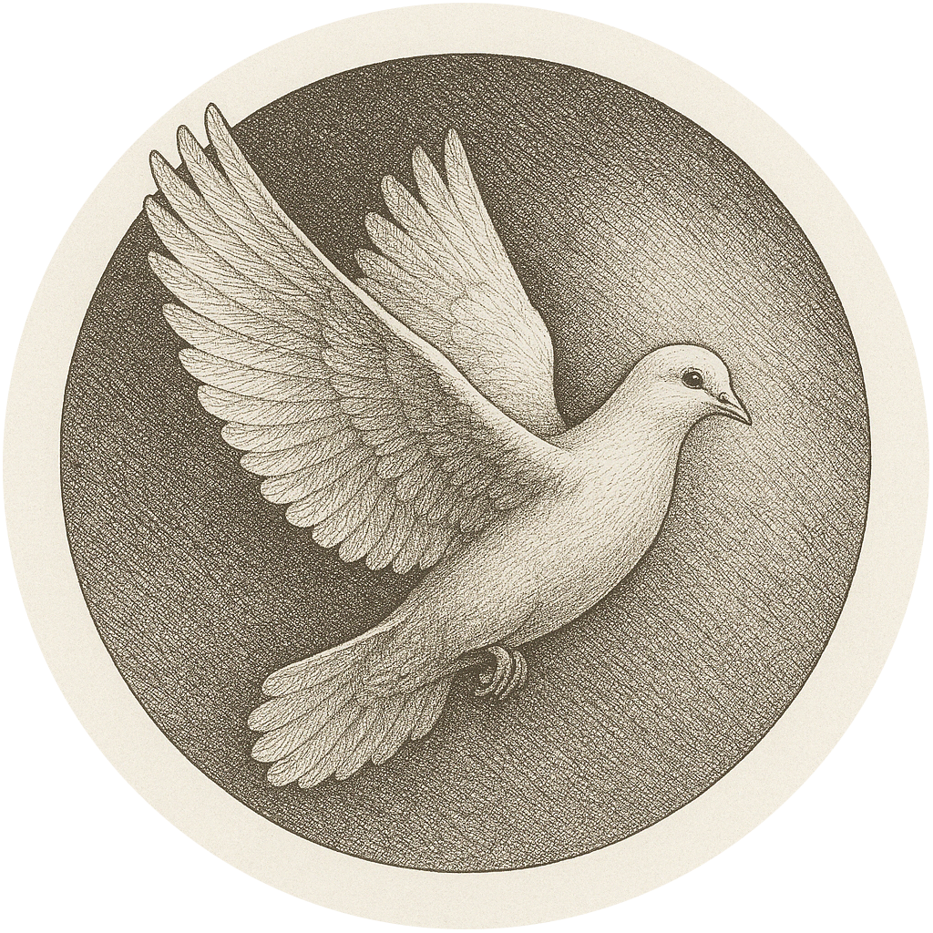 Symboliczna ilustracja gołębia z rozpostartymi skrzydłami – grawer do urny pamiątkowej, symbol pokoju i duchowej wolności