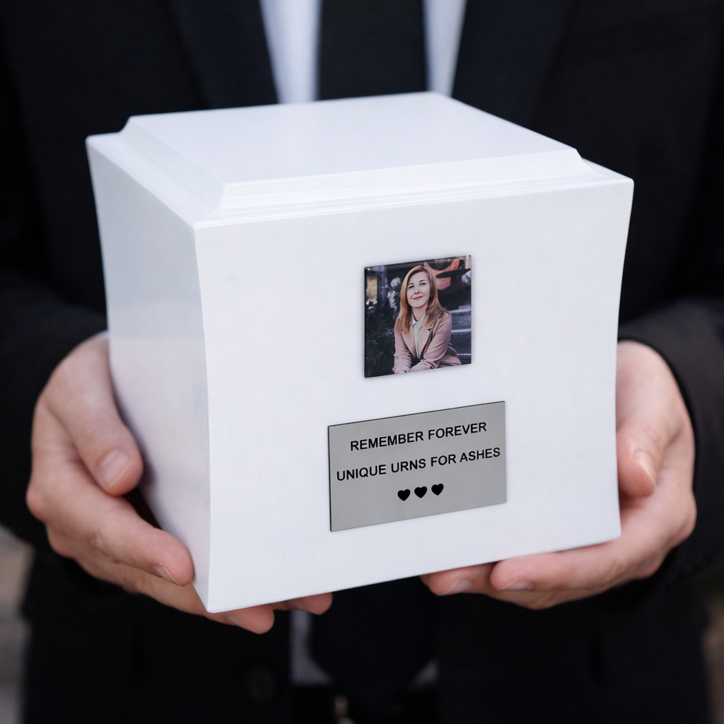 Urna pogrzebowa z fotografią i grawerowaną tabliczką